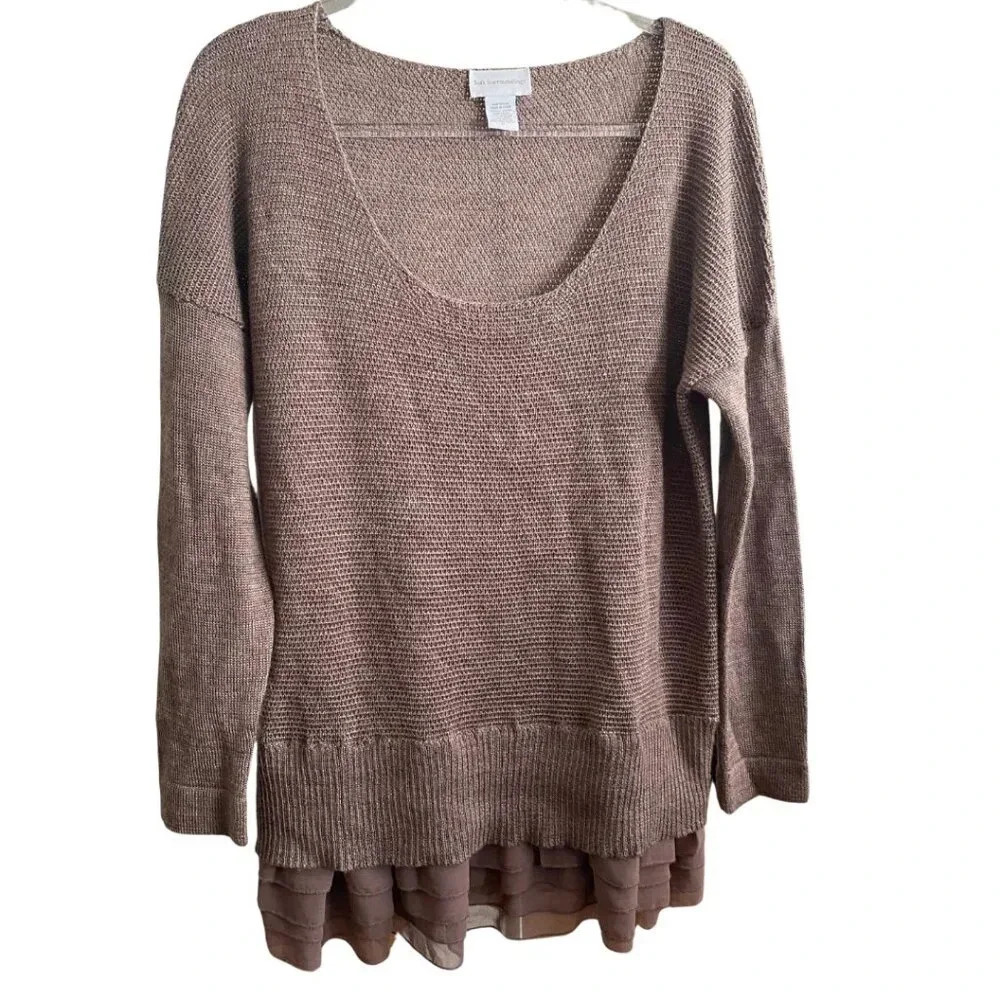 Soft Surrounding Brown Taupe Tunic Ruffle Botton Long Sleeve Sweater Size PL
